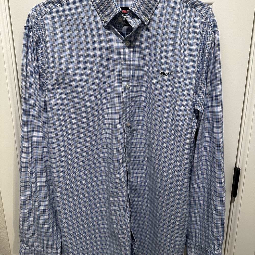 Vineyard Vines Blue and White Plaid Shirt